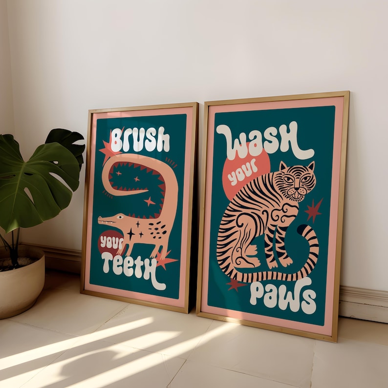 2pcs/set Tiger Wash Your Paws  - Abstract Canvas Set ulasan dan harga